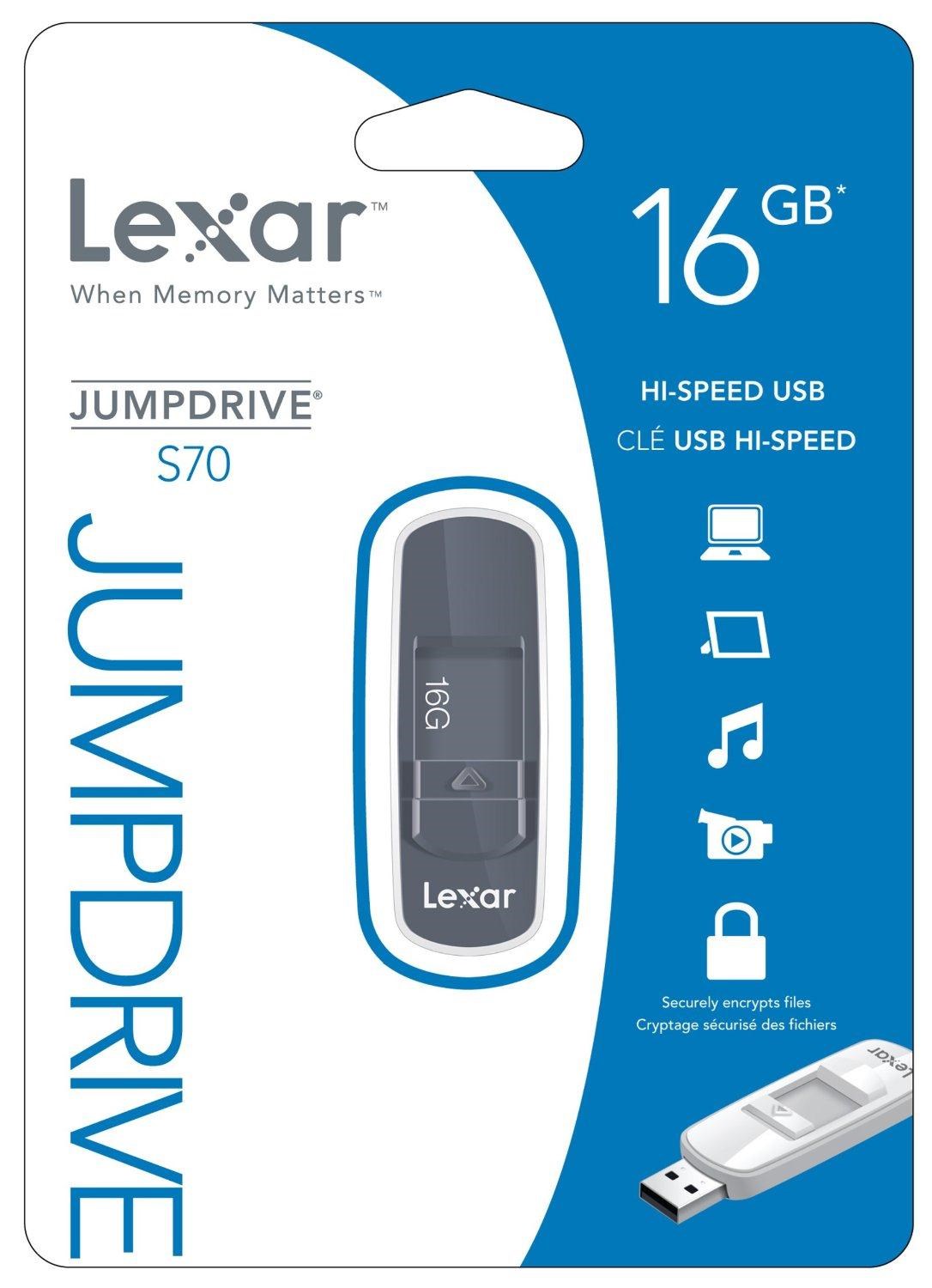 Lexar JumpDrive S70 16GB USB 2.0 Drive (Grey) - LJDS70-16GABEU | CCL ...