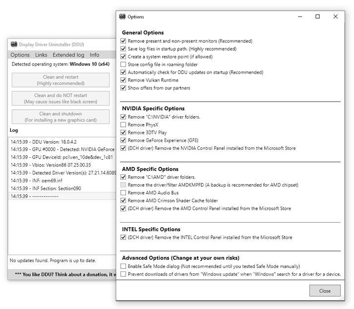 Display Driver Uninstaller Screenshot