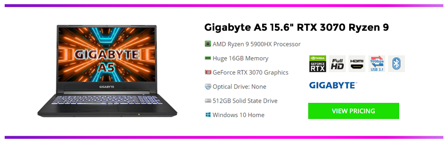 Gigabyte A5 15.6 RTX 3070 Ryzen 9 Gaming Laptop