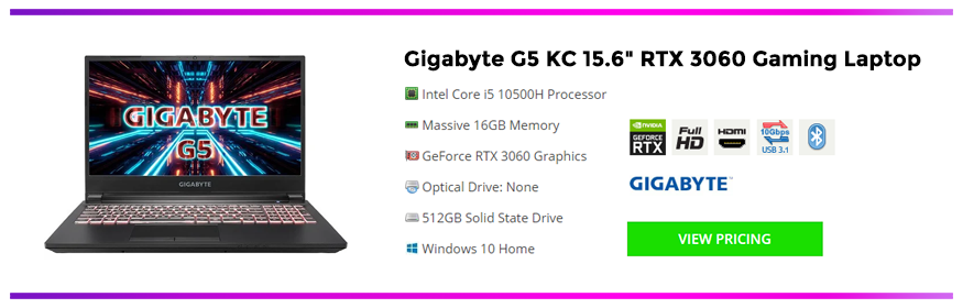 Gigabyte G5 KC 15.6 RTX 3060 Gaming Laptop