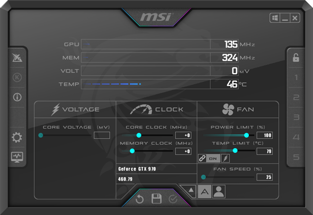 MSI Afterburner Screenshot Default View