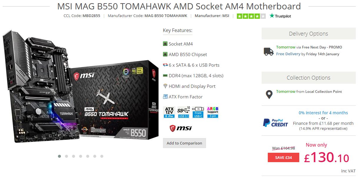MSI MAG B550 TOMAHAWK AMD Socket AM4 Motherboard