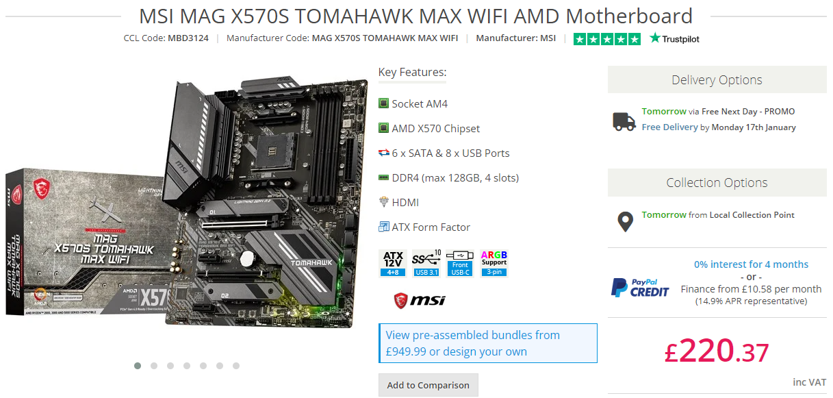 MSI MAG X570S TOMAHAWK MAX WIFI AMD Motherboard