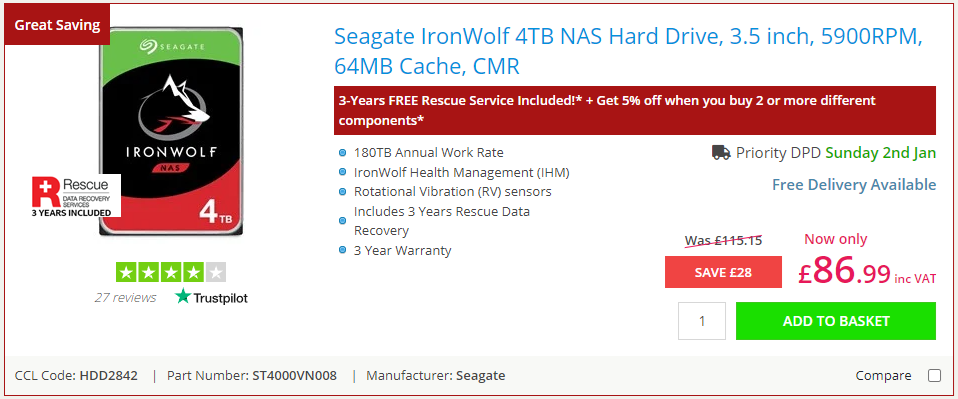 Seagate IronWolf 4TB SATA III 3.5 HDD