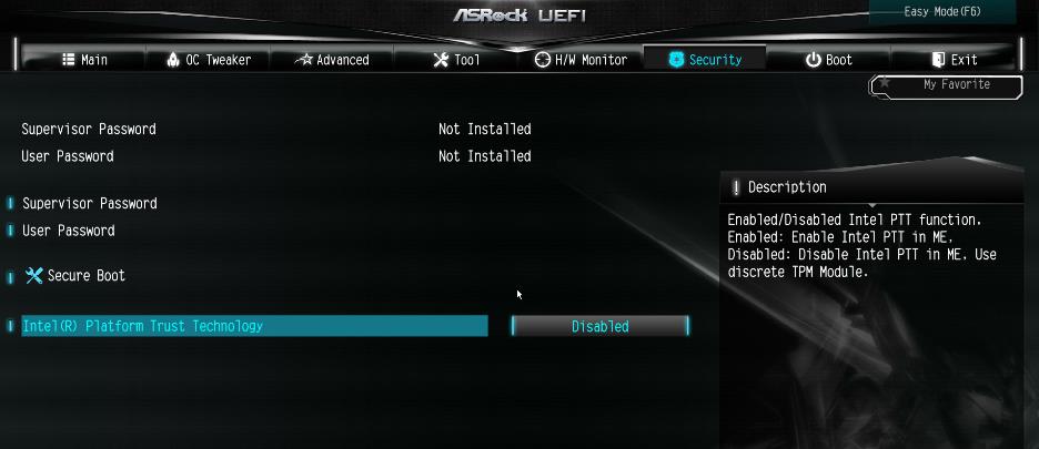 ASRock TPM 2.0 Discabled