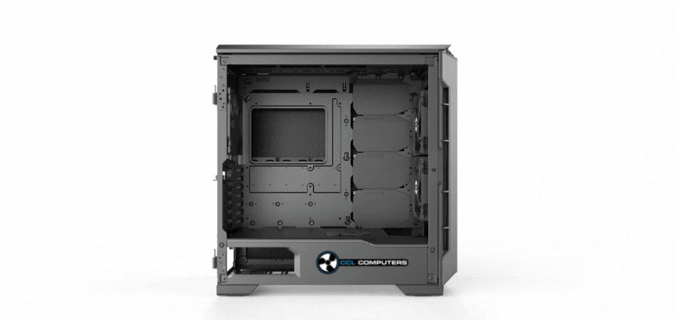 Balanced airflow example, showing air flowing through the front and exhausting through the rear and top of the case