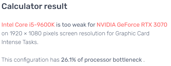 Bottleneck calculator screenshot