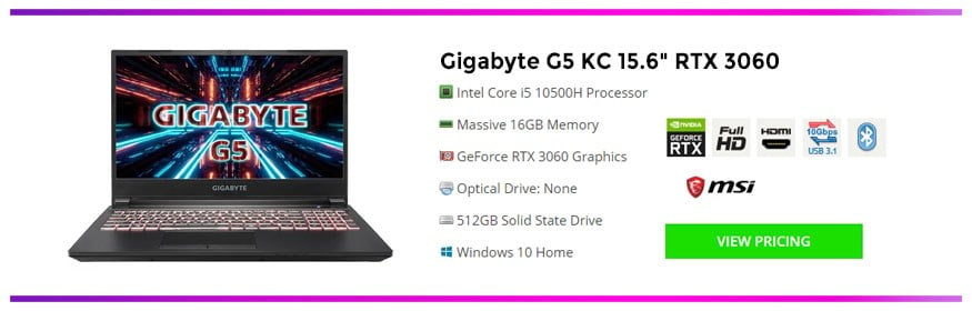 Gigabyte G5 RTX 3060 gaming laptop