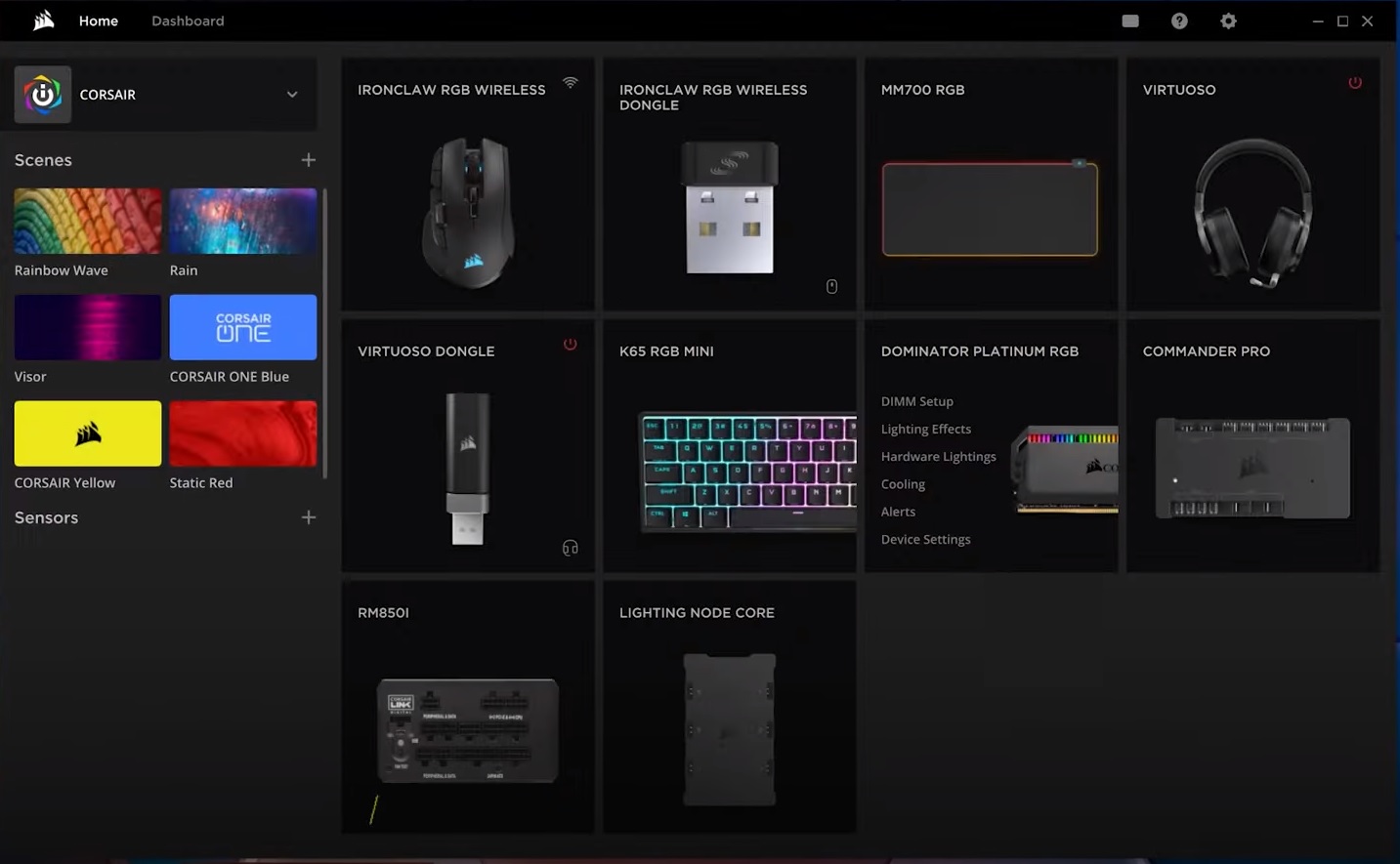  Corsair iCUE software screenshot