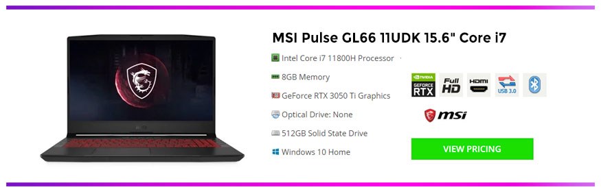 MSI Pulse GL66 Gaming Laptop under ?1000