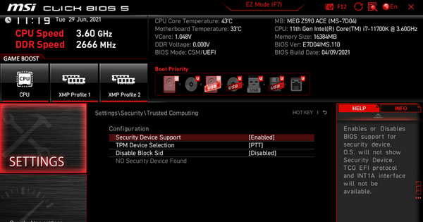 MSI Motherboard - TPM Enabled