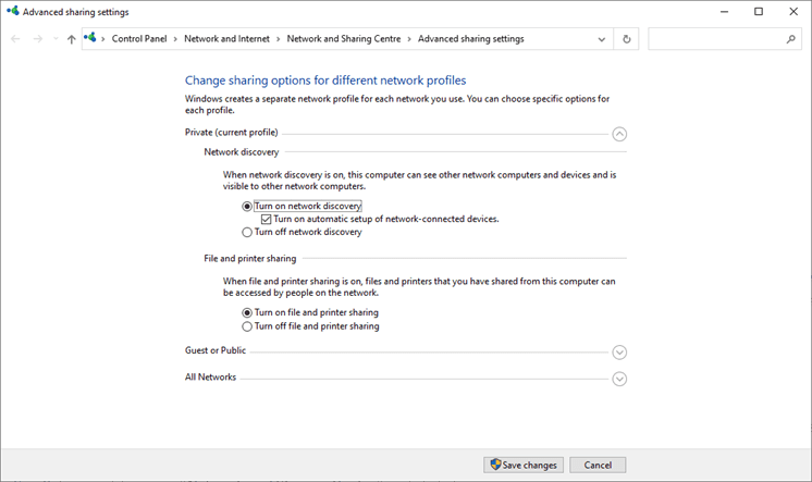 Turn on Network Discovery