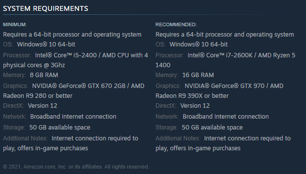 System Requirements for New World