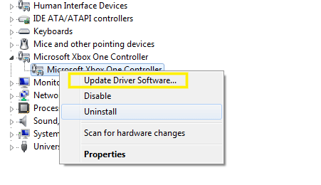 Device Manager - Select Microsoft Xbox One Controller