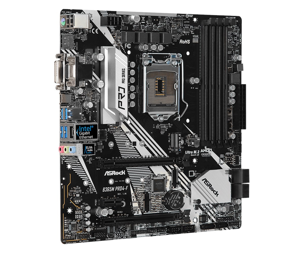 ASRock B365M Pro4-F Intel Socket 1151 B365 Chipset MicroATX Motherboard ...