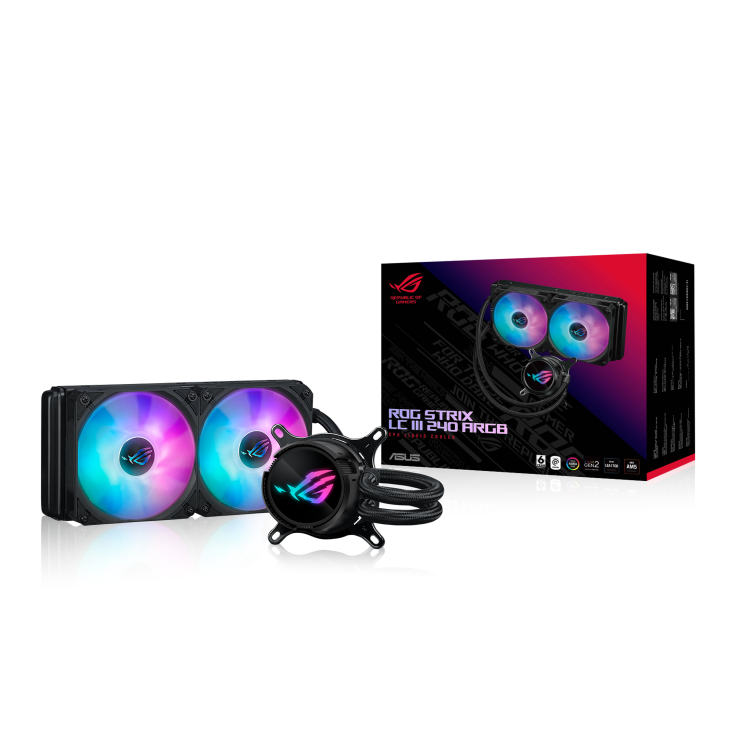 Asus ROG STRIX LC III 240 ARGB Liquid CPU Cooler 240mm 7th Gen v2 Asetek Pump ARGB Fans Customisable LCD Display Rotatable Water Block