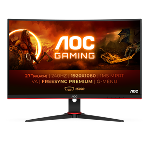 AOC Gaming C27G2ZE/BK 27 inch Curved Gaming Monitor, VA Panel, Full HD 1920 x 1080 Display, 240Hz Refresh Rate, FreeSync Premium, 2x HDMI, DisplayPort