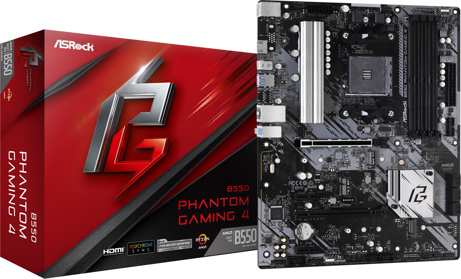 ASRock B550 Phantom Gaming 4 AMD Socket AM4 Motherboard - 90