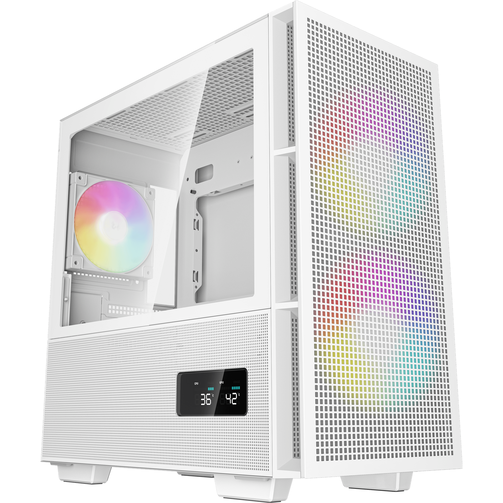 DeepCool CH360 Digital Gaming Case: White Mid Tower With Tempered Glass Side Window Panel Advanced Cooling USB 3.0/USB-C Ports Pre-Installed Fans Micro ATX/Mini-ITX