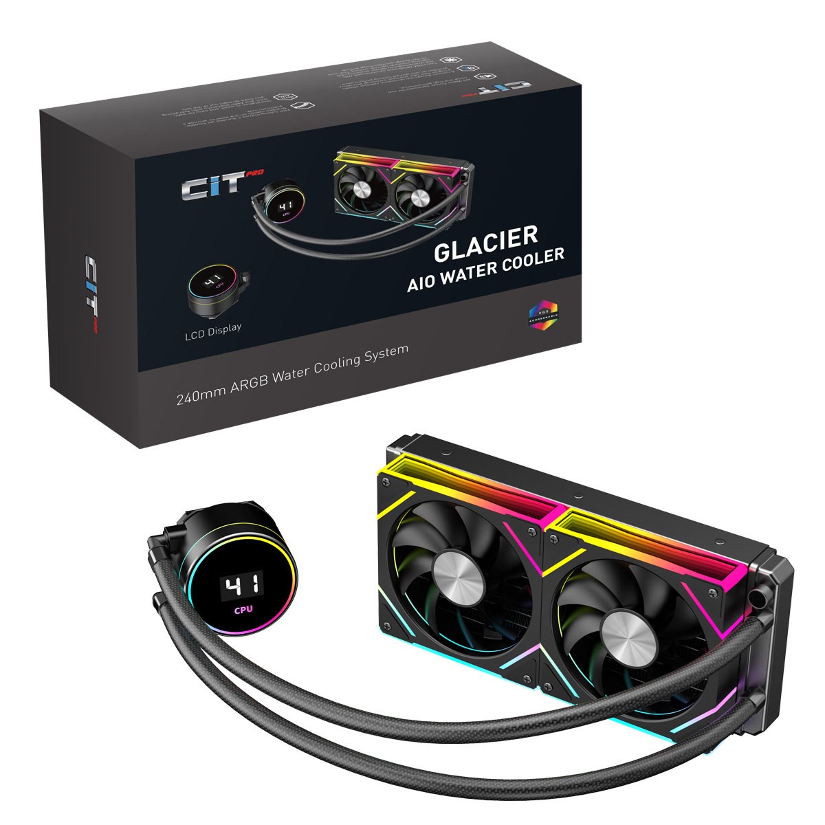 Photos - Computer Cooling CiT Pro Glacier 240mm All-in-One Liquid CPU Cooler in Black with -PRO-GLB-240-LCD 