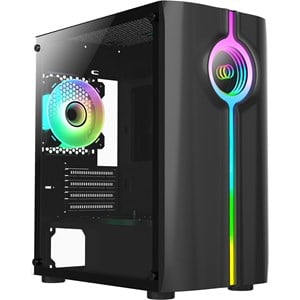 CiT Quake Black Micro-ATX PC Gaming Case with 1 x Infinity LED Strip 1 x 120mm Infinity Fan Included Tempered Glass Side Panel