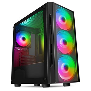 CiT Flash Mid Tower MicroATX Gaming Case with Tempered Glass, 4x ARGB Fans