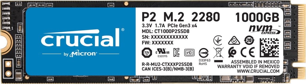 Crucial P2 1TB M.2-2280 PCIe 3.0 x4 NVMe SSD - CT1000P2SSD8 | CCL