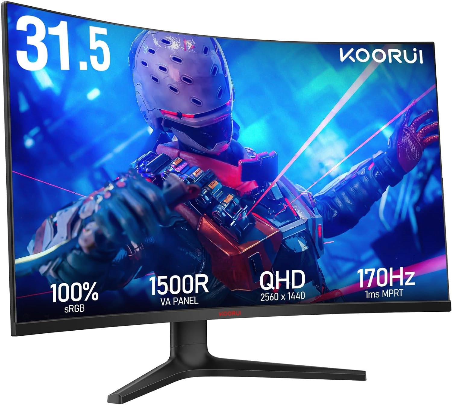 KOORUI GA01 31.5" QHD Curved Gaming Monitor - VA, 170Hz, 1ms, HDMI, DP