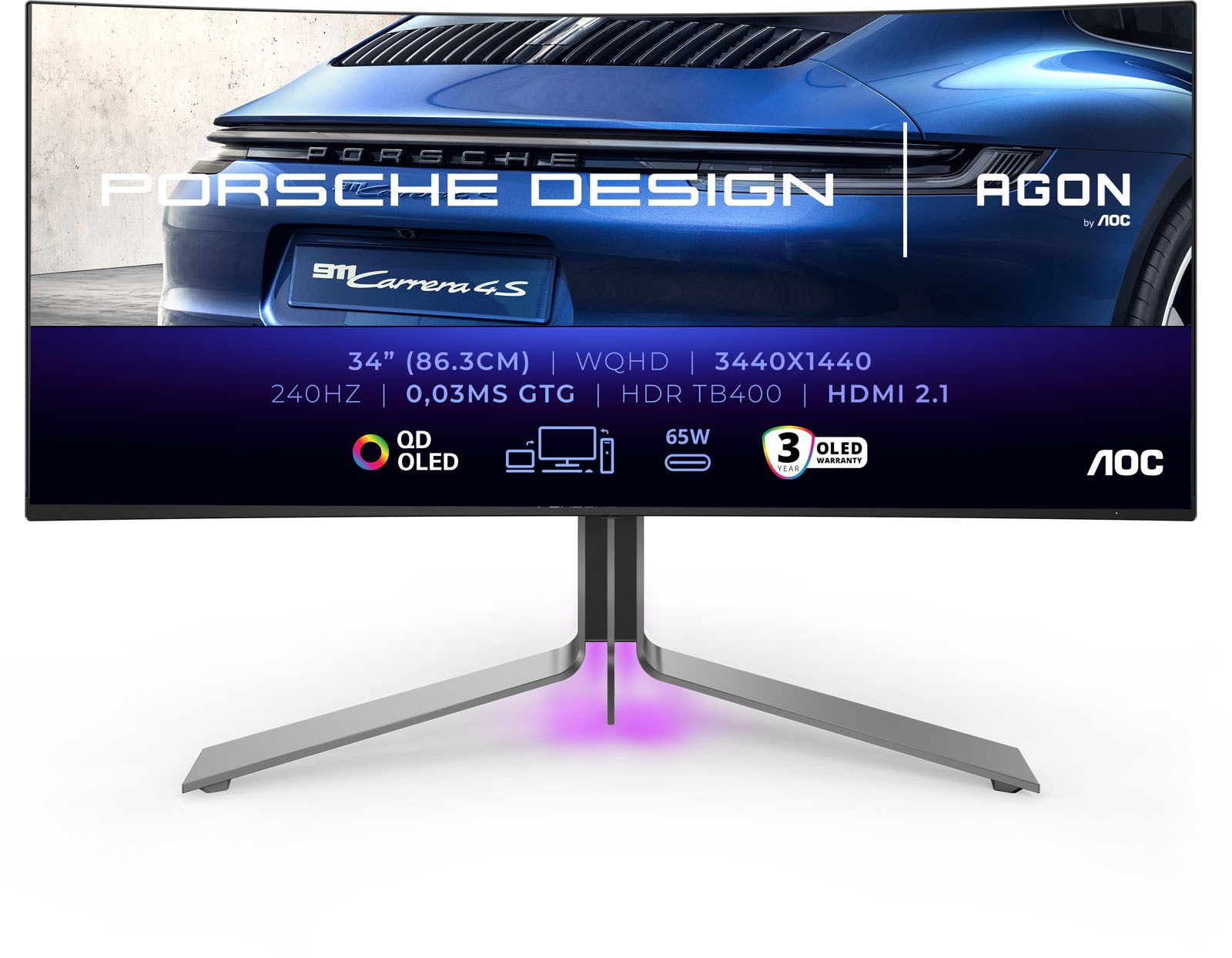 AOC PD34 34" UltraWide Curved Gaming Monitor - OLED, 1000 nits, 240Hz, 0.03ms