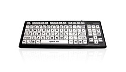 Accuratus Monster2 High Contrast Upper Case USB Learning Keyboard with Extra Large White Keys and  2 Port USB 2.0 Hub