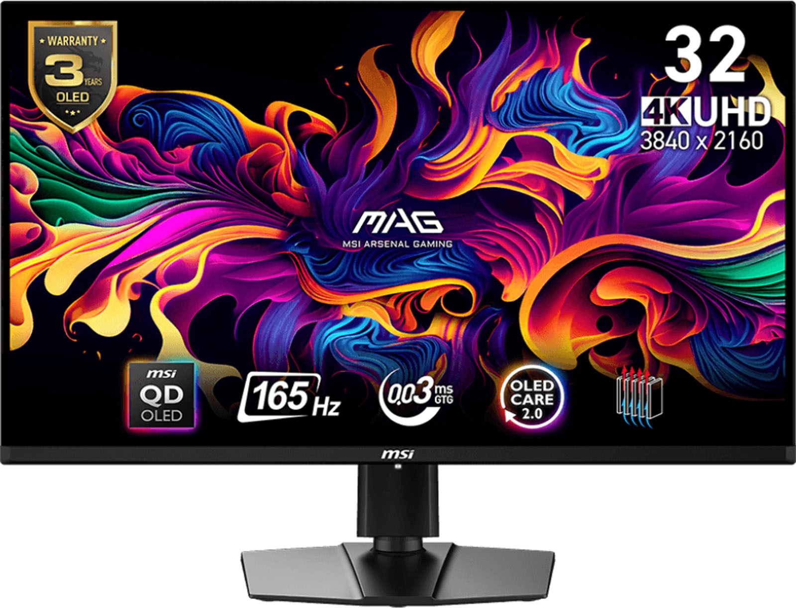 MSI MAG 321UP QD-OLED 32" 4K Gaming Monitor - OLED, 165Hz, 0.03ms, HDMI, DP