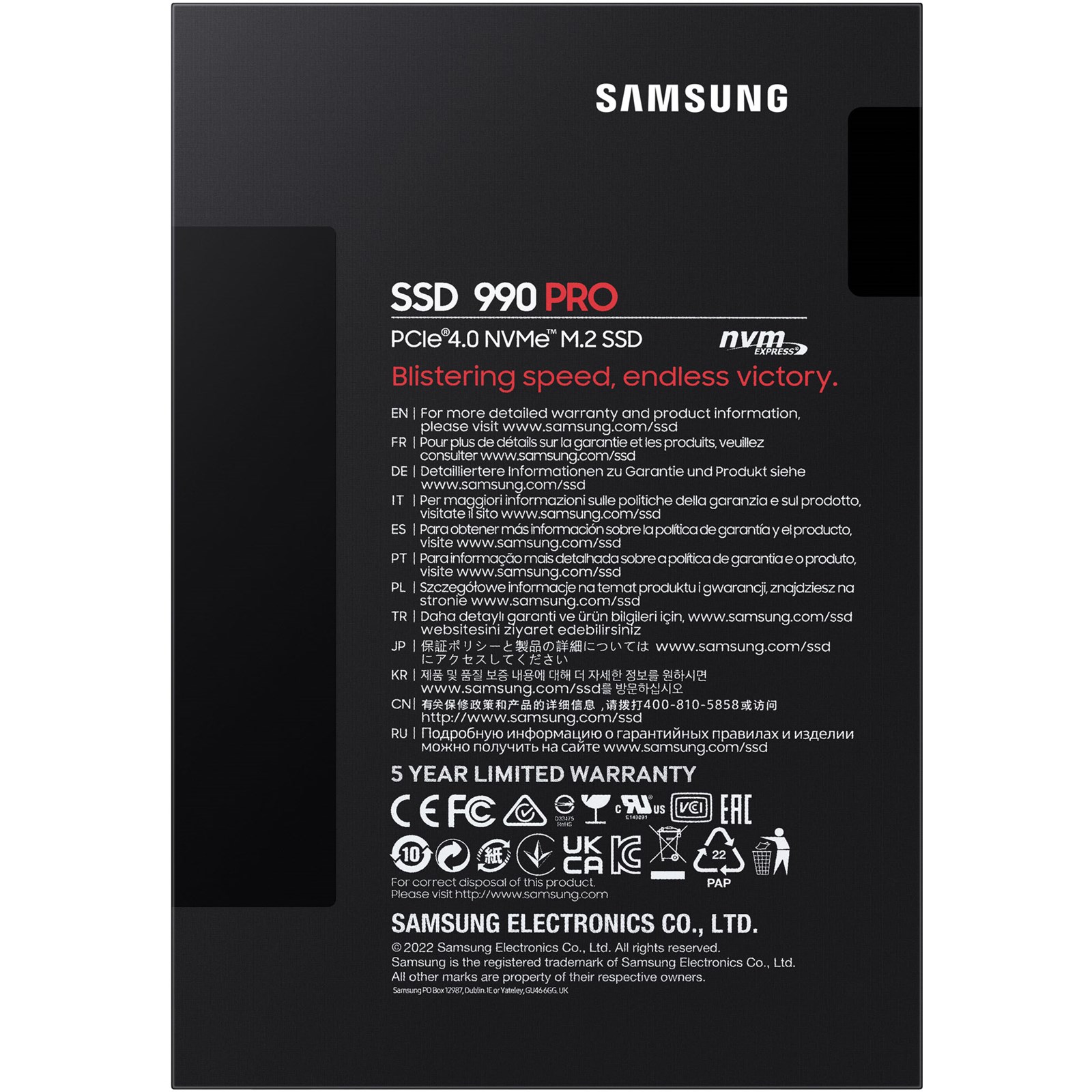 Samsung 990 PRO MZ-V9P1T0BW - SSD - chiffré - 1 To - interne - M.2 2280 -  PCIe 4.0 x4 (NVMe) - AES 256 bits - TCG Opal Encryption 2.0