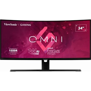 ViewSonic VX3418-2KPC 34 inch UltraWide Curved Gaming Monitor, VA Panel, UWQHD 3440 x 1440 Resolution, 144Hz Refresh Rate, FreeSync, HDR10, 2x DisplayPort, 2x HDMI inputs, Speakers