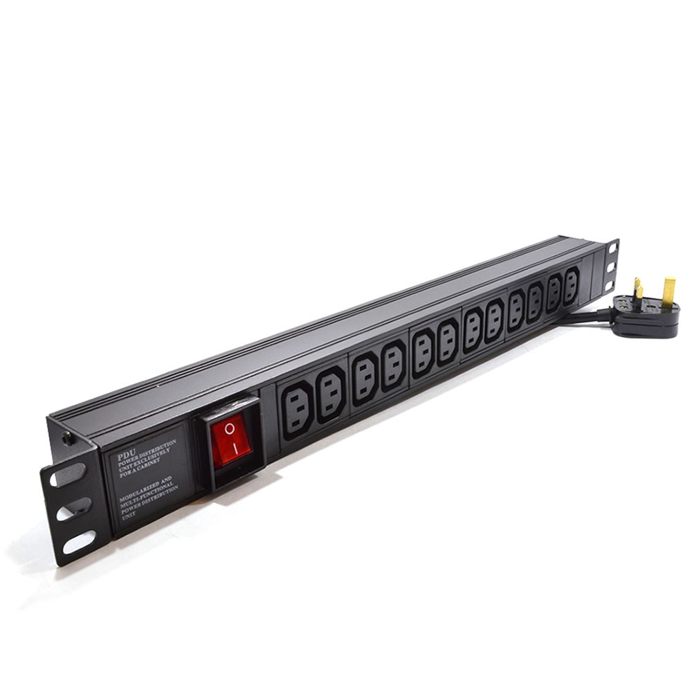 Dynamode 12 Way Horizontal 10a IEC Switched PDU / Power Bar > UK Plug ...