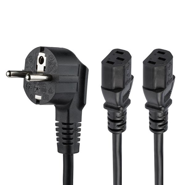 Photos - Other Components Startech.com (2m) C13 Power Cord - Schuko CEE7 to 2xC13  PXT101YEU2 (Black)