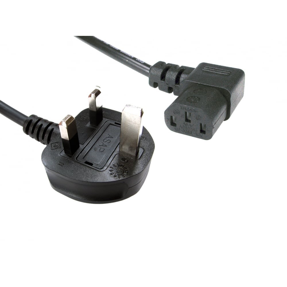 Cables Direct 1.8m Power Cable, UK 3-pin Plug to Right Angled C13