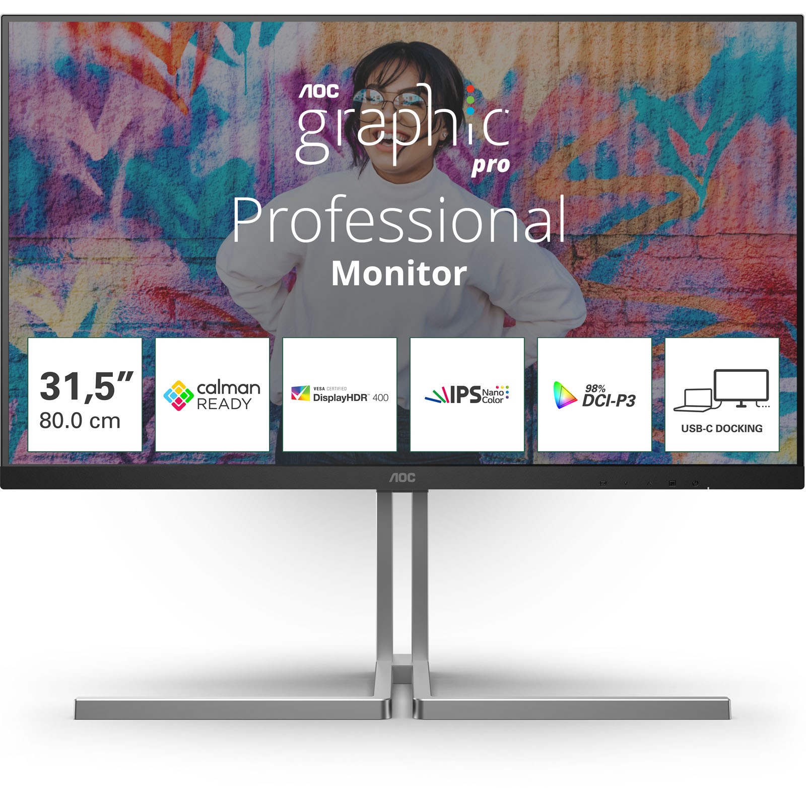 AOC Graphic Pro U32U3CV 32" 4K Monitor - IPS, 400 nits, 60Hz, 4ms, Speakers, DP