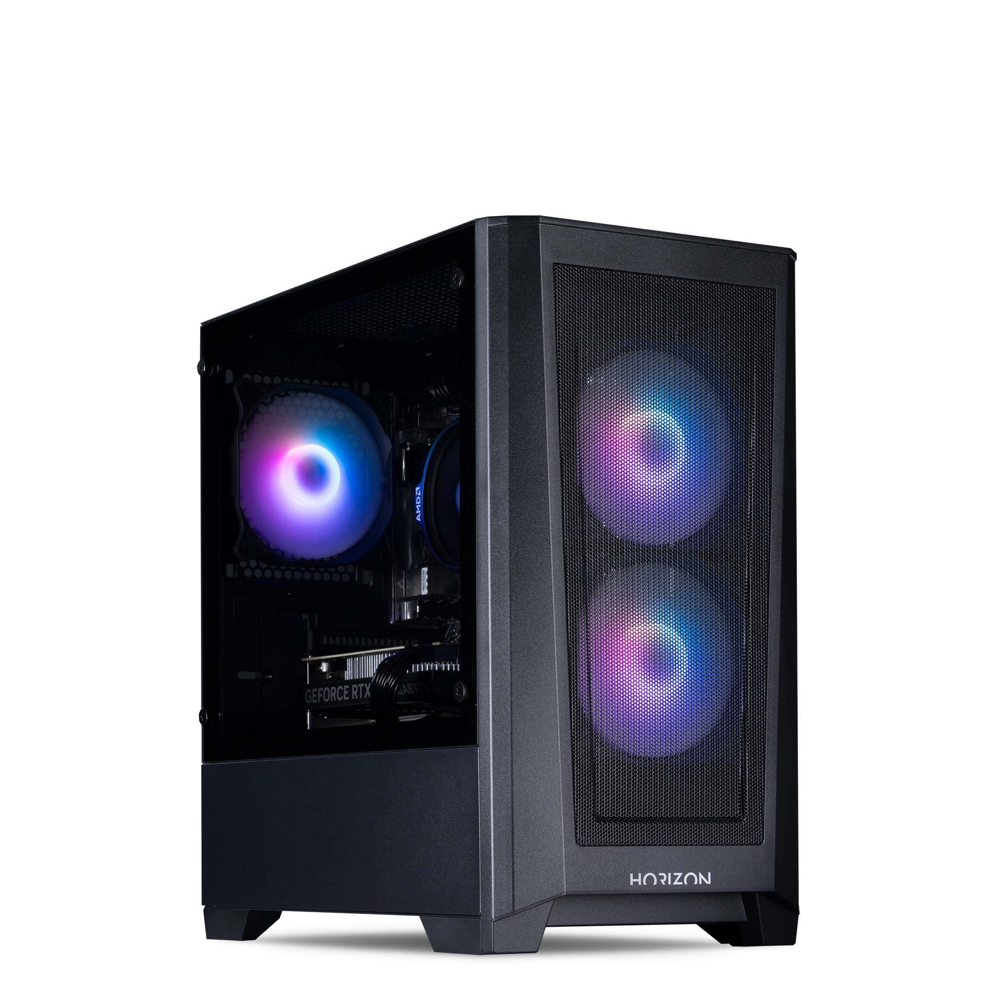 A black mid-tower gaming PC