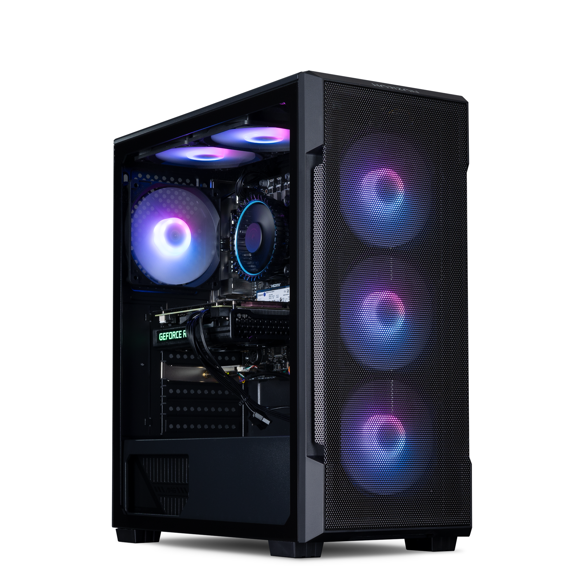 A black mid-tower gaming PC