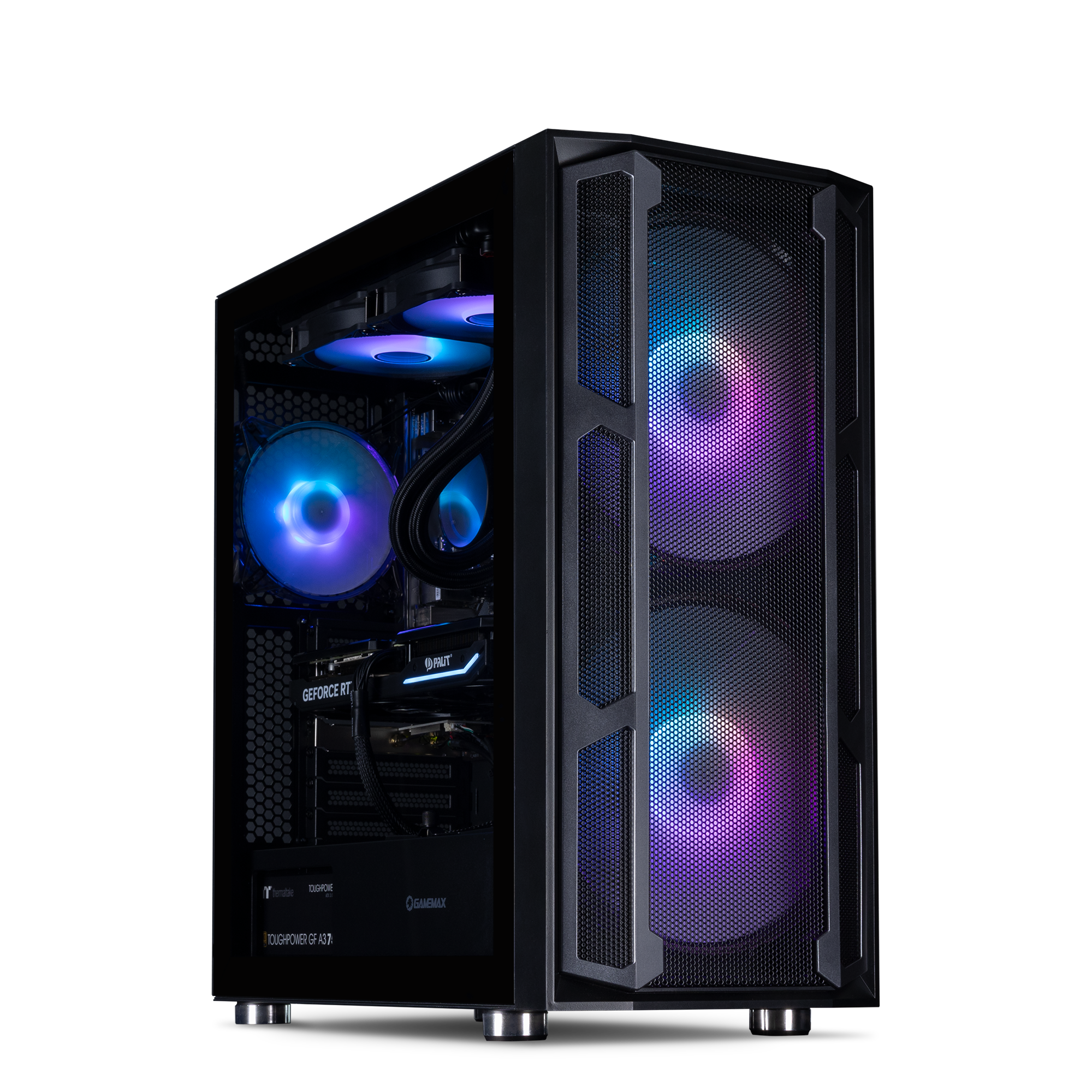 A black mid-tower gaming PC