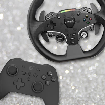 A steering wheel and a game controller