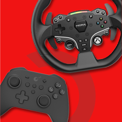 A steering wheel and a game controller