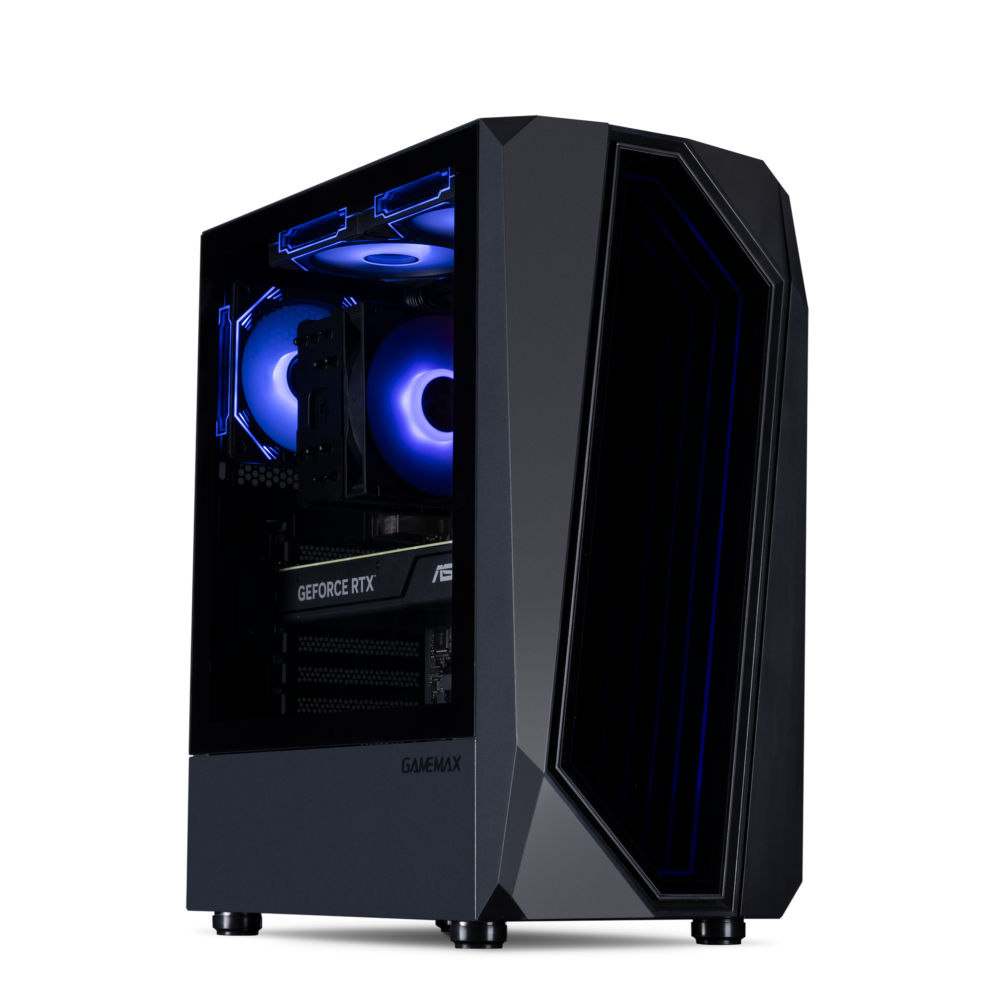 A black mid-tower gaming PC