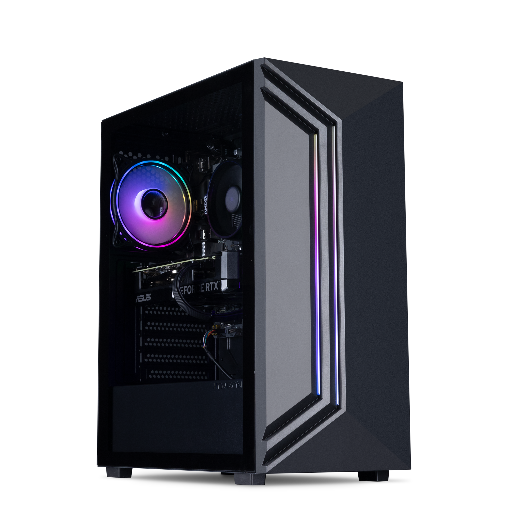 A black mid-tower gaming PC