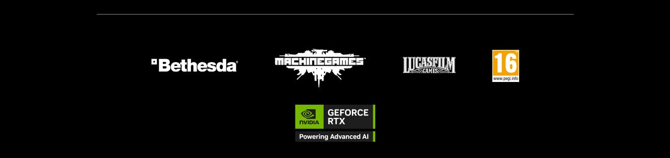 Company Logos - Bethesda, Machine Games, Lucasfilm Games, PEGI 16 Rating, GeForce RTX