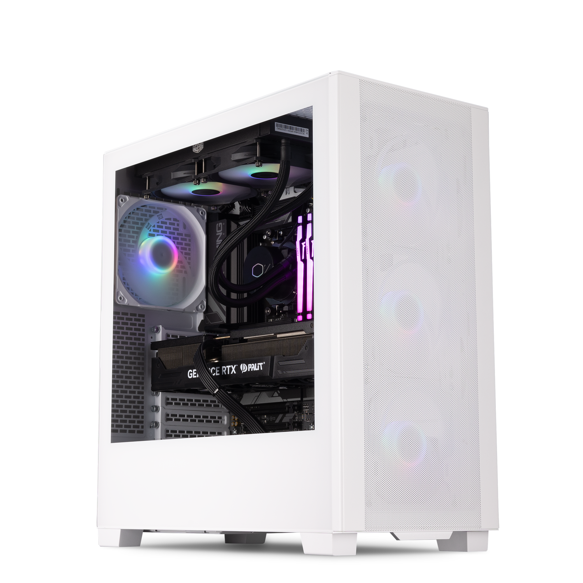 A white mid-tower gaming PC